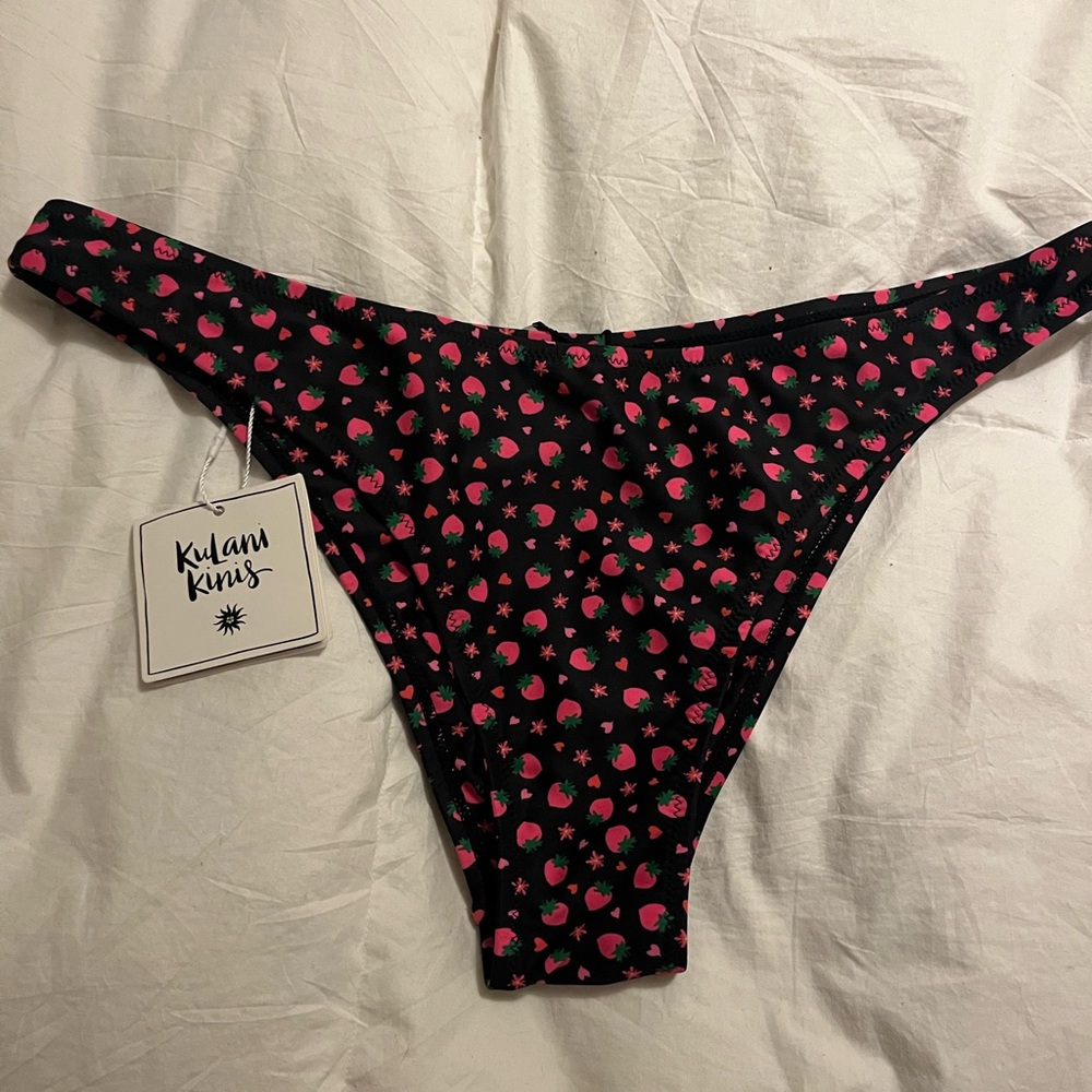 Kulani Kinis Black and Pink Strawberry Bikini Bottom